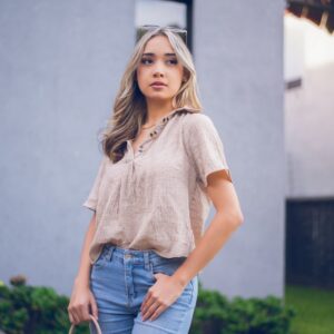 Blusa manga corta tela tipo lino Cód:4883