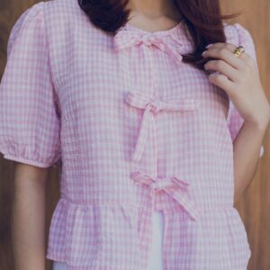 Blusa con moñitos manga abullonada Cód:5678