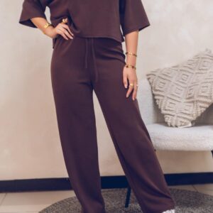 Pantalón cómodo de conjunto con elástico en la cintura Cód:5326